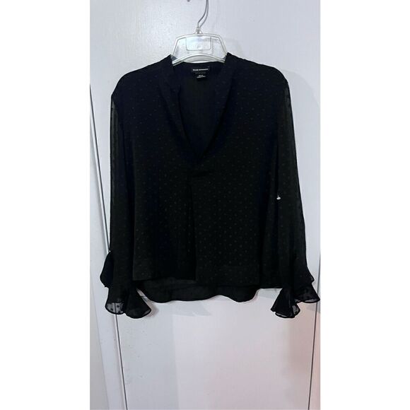 Club Monaco Black Silk Blouse Tiny Polka Dots Womens SZ XS - Picture 2 of 9